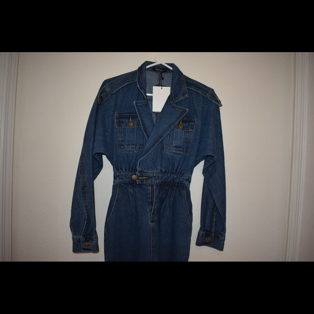 NastyGal Denim Long Sleeve Jumpsuit
